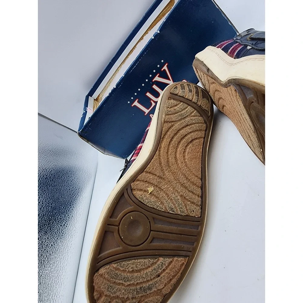 LuV America Laguna Navy Blue Plaid Boat Shoes CW19149 Mens 6